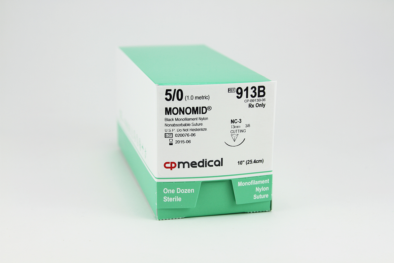 Suture Nylon Black Mono Biopsy 10' Non-Absorbable NC-3 13mm 3/8 Circle Monomid Sterile  CP Medical by CP Medical  ID 913B-CP